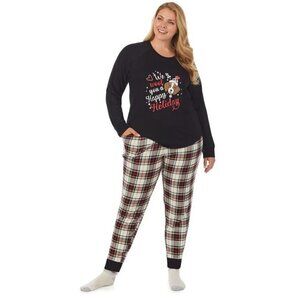 Cuddl Duds Womens Black Dogs Sweater Knit Socks Pajamas 3 Pc Sets Plus Sz 2X New